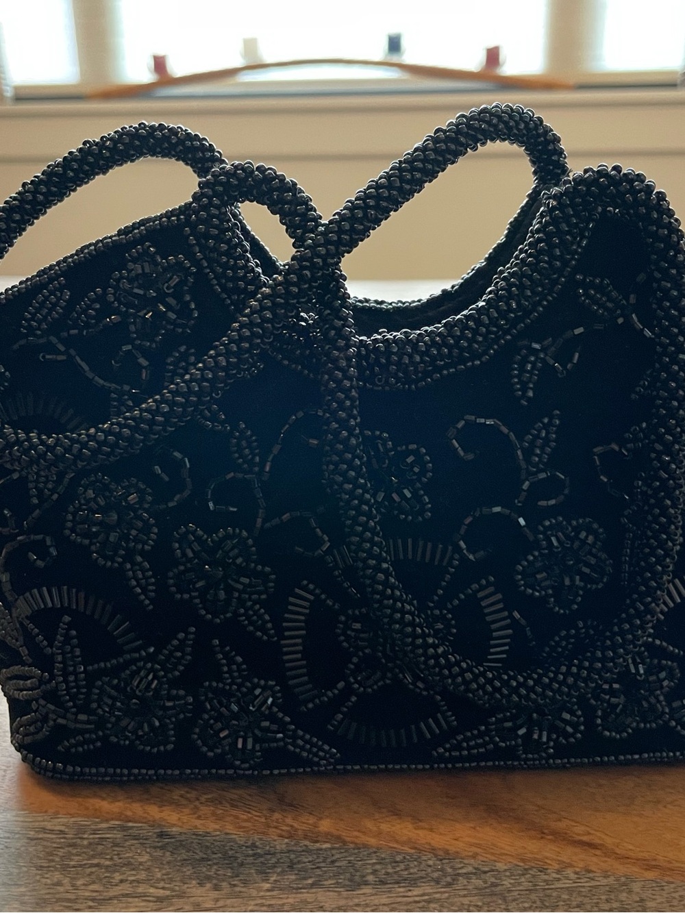Source Unknown Black Beaded Floral Shoulder Bag